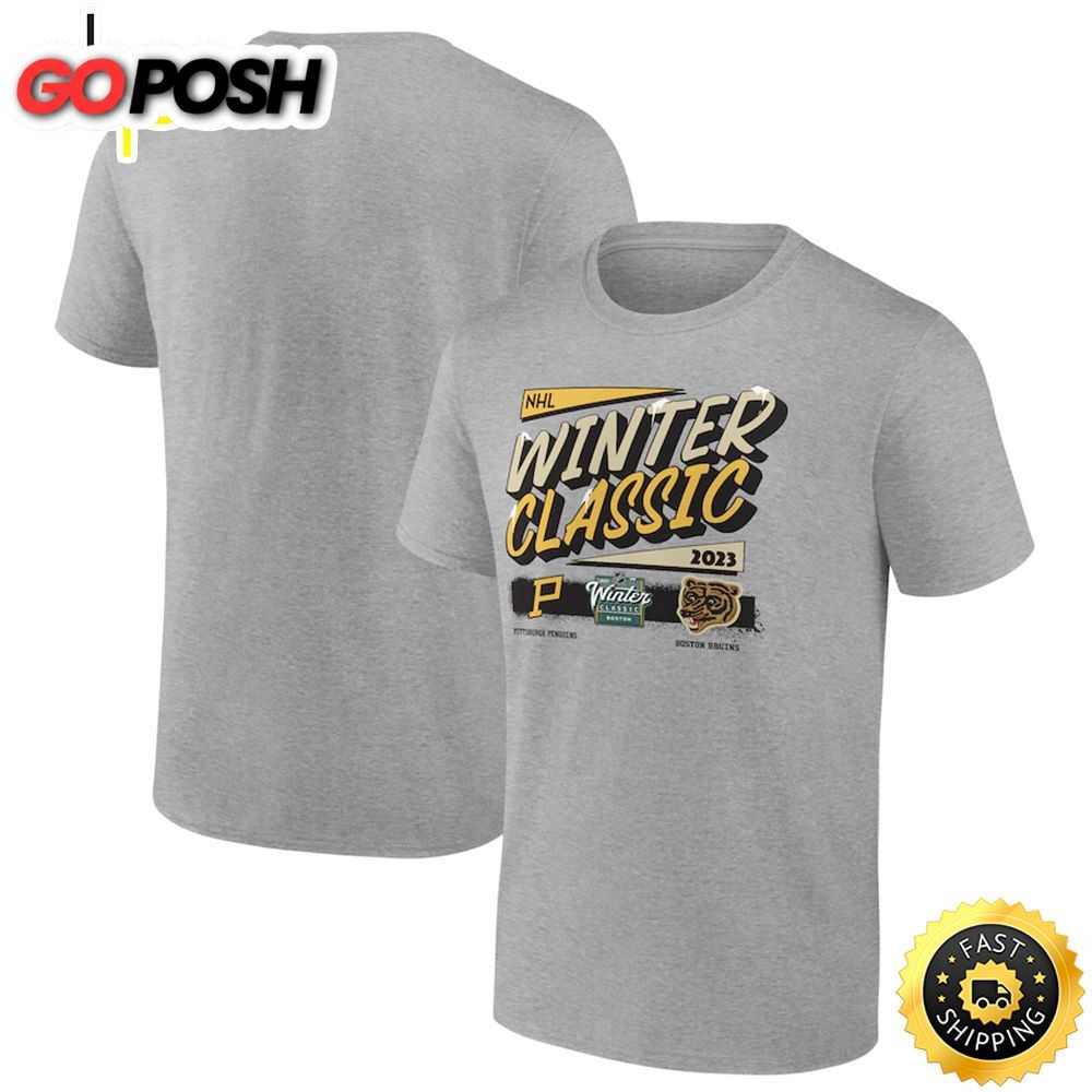 Boston Bruins vs. Pittsburgh Penguins Branded 2025 NHL Winter Classic Matchup Event Heather Gray T-shirt