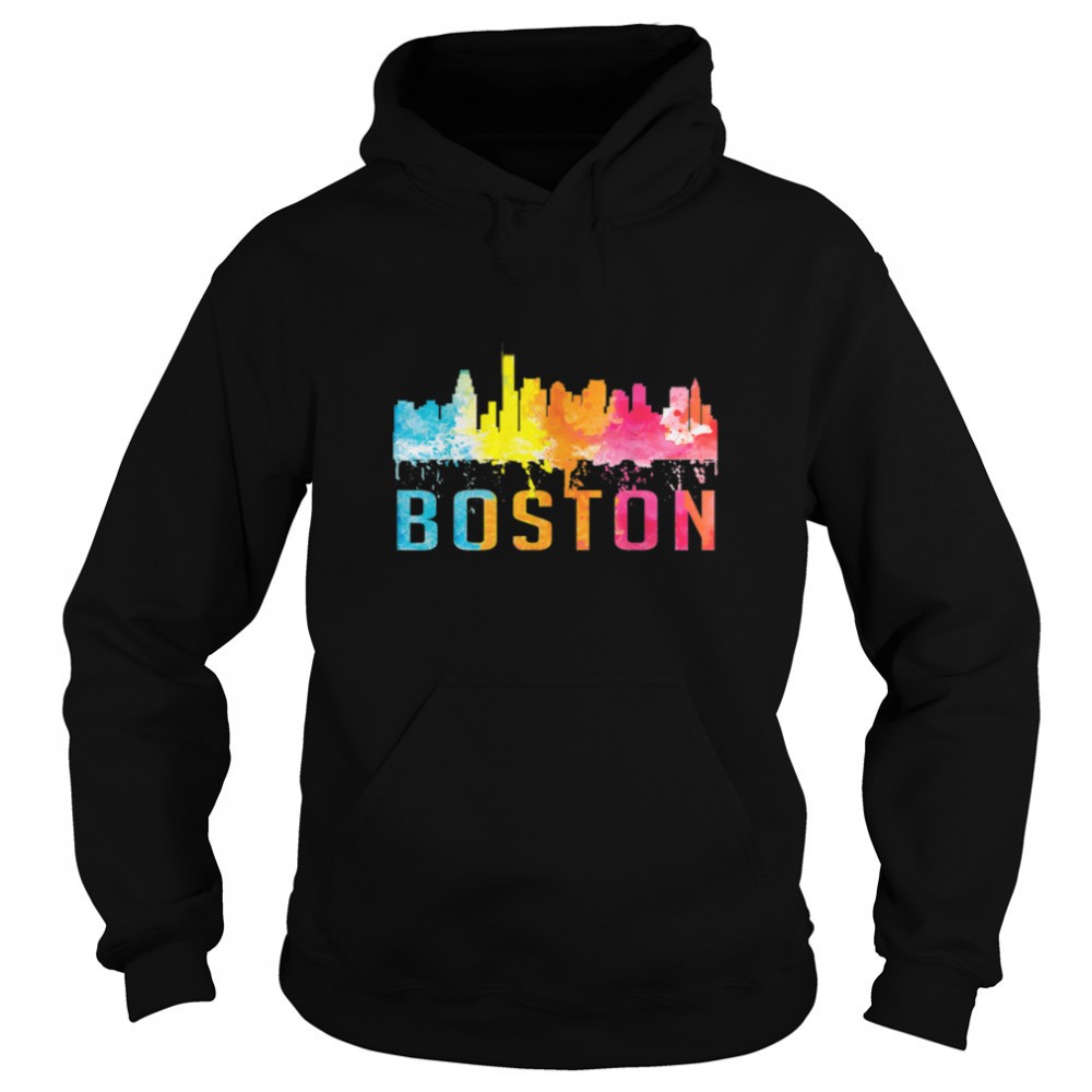Boston Massachusetts Retro Watercolor Skyline Souvenir Shirt T-Shirt B07R7ZC8X4