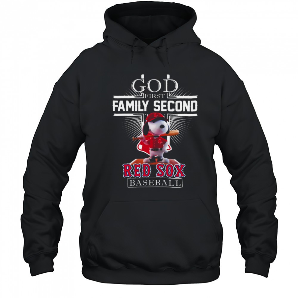 Boston Red Sox Merch Snoopy God First Family Second Then Boston Red Sox Baseball T Shirt