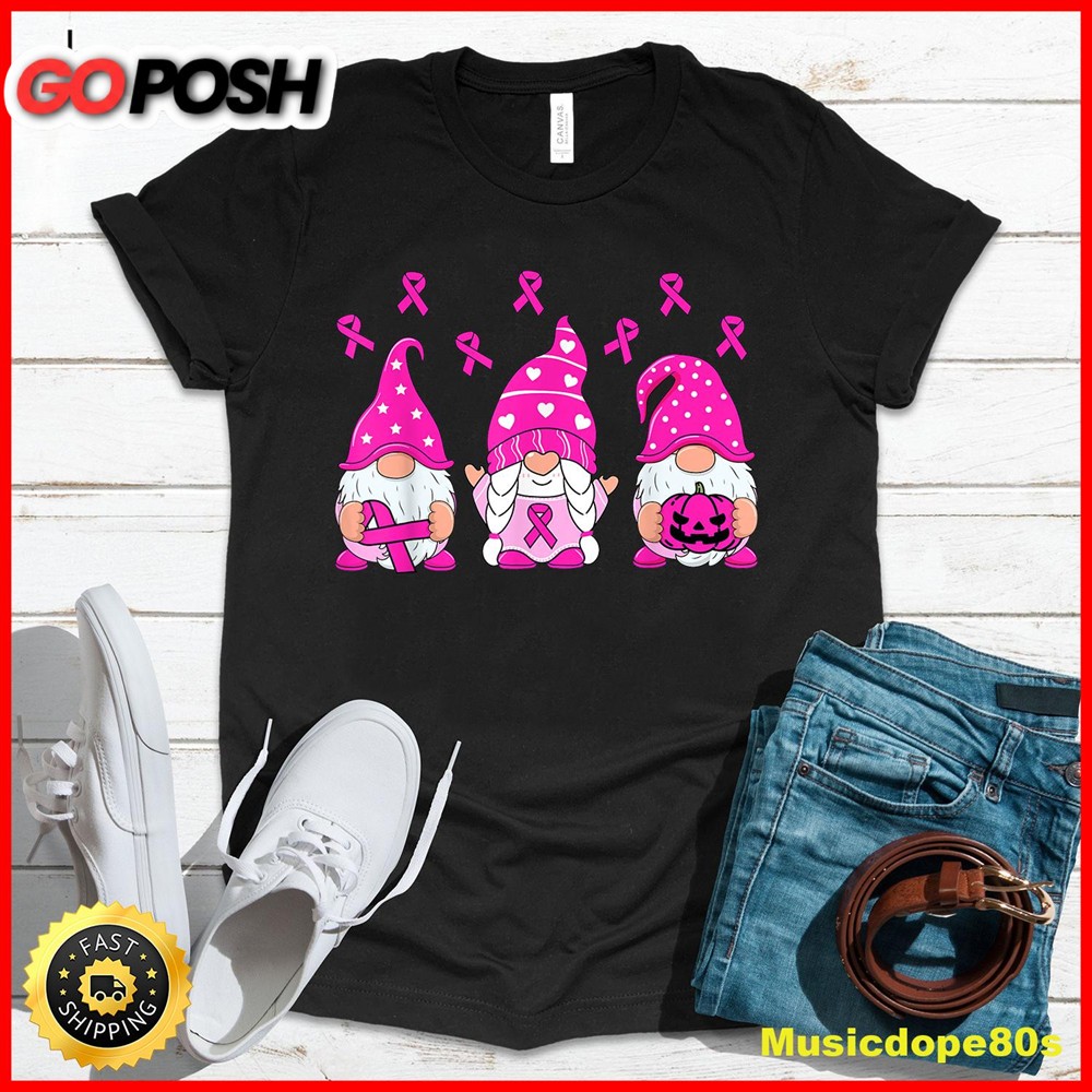 Breast Cancer Awareness Gnome Pumpkin Pink Ribbon Women Kids T-Shirt