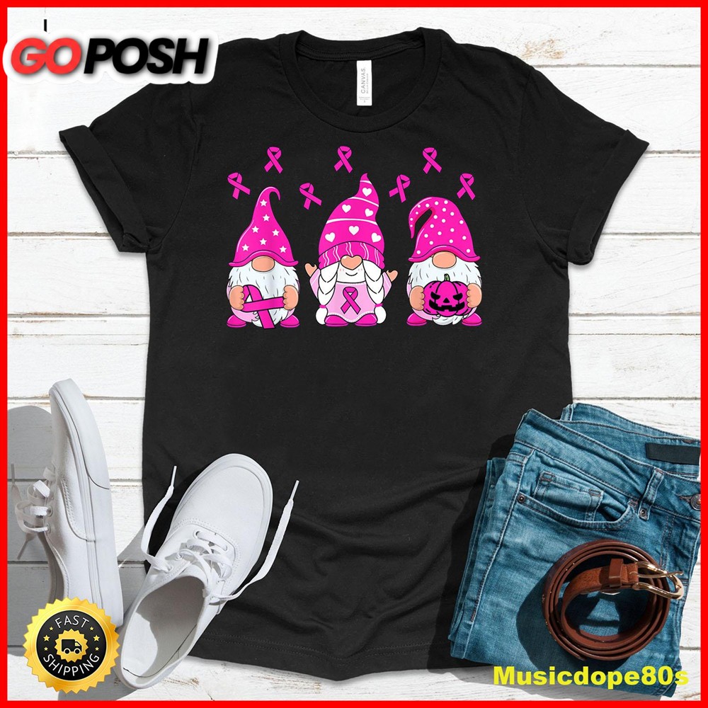 Breast Cancer Awareness Gnome Pumpkin Pink Ribbon Women Kids T-Shirt