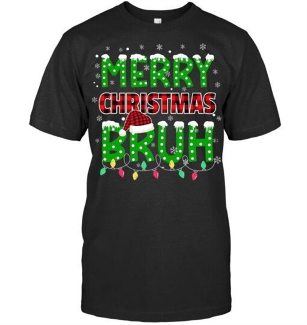 Bruh Christmas Red Plaid Teens Boys Kids Xmas Pajama T Shirt