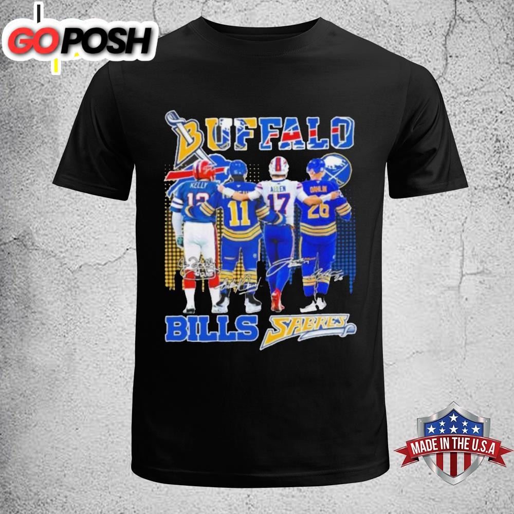 Buffalo Bills Josh Allen, Jim Kelly X Buffalo Hockey Gilbert Perreault, Rasmus Dahlin Unisex T-Shirt