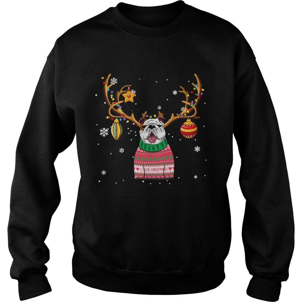 Bulldog Reindeer Christmas Holiday Funny TShirt