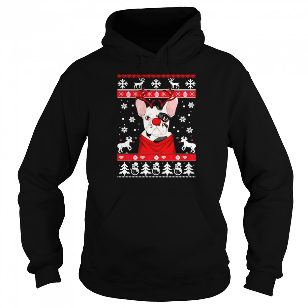Bulldog Reindeer with Antlers Christmas ugly shirt