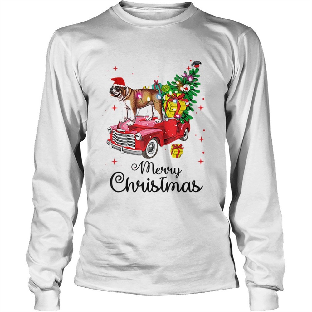 bulldog-rides-red-truck-christmas-pajama-shirt-h87w3qon Bulldog Rides Red Truck Christmas Pajama shirt