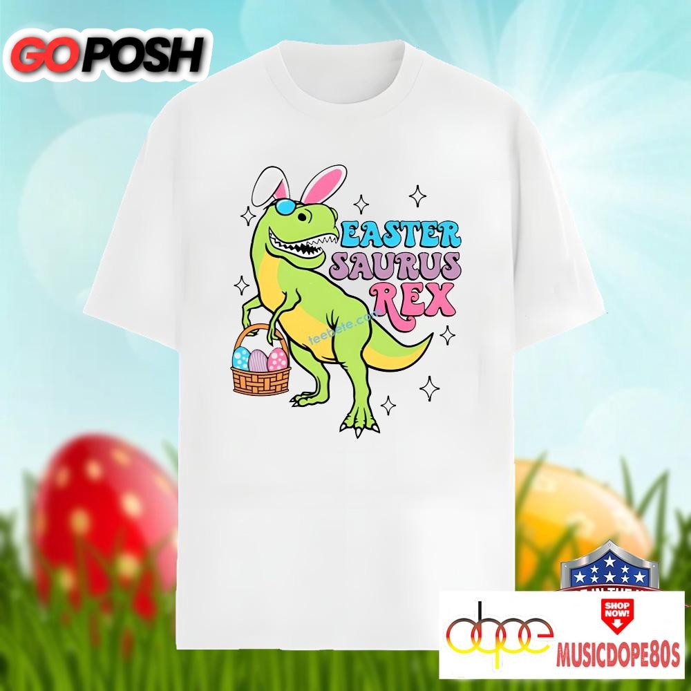 Bunny Saurus Rex Dinosaur With Easter Eggs Shirt Cotton