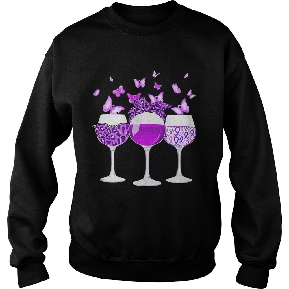 Butterflies wine leopard autism cancer awareness purple shirt