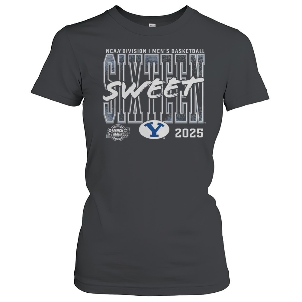 byu-cougars-2025-ncaa-division-i-mens-basketball-tournament-march-madness-sweet-f97azj7q BYU Cougars 2025 NCAA Division I Mens Basketball Tournament March Madness Sweet Sixteen Logos T-shirt