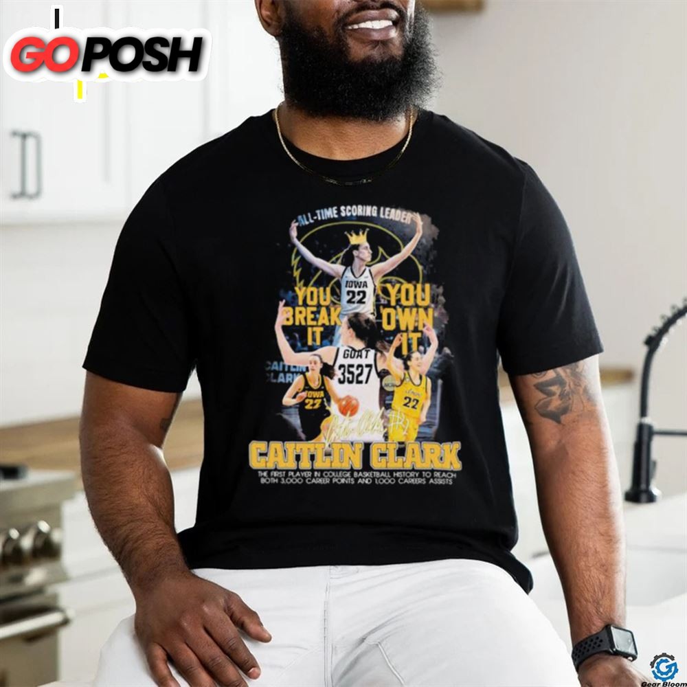 Caitlin Clark Iowa Hawkeyes Basketball All Time Scoring Leader Signature Shirt