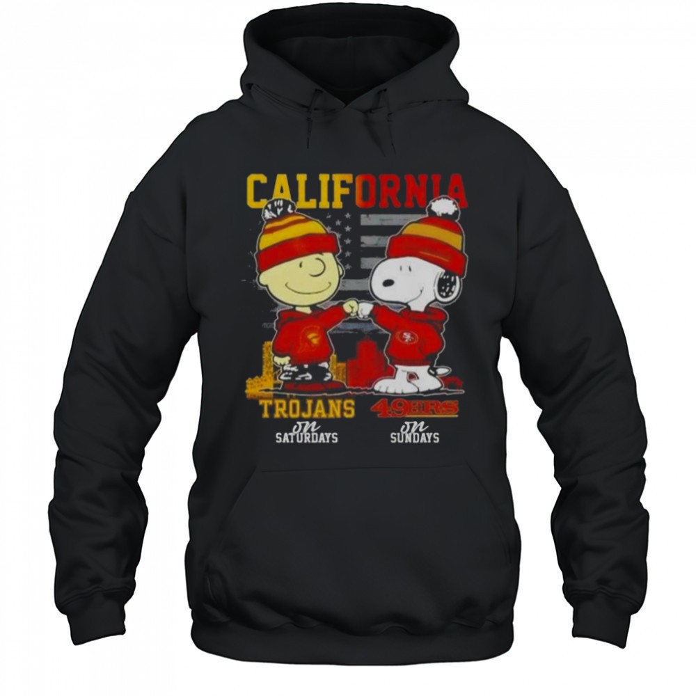 California Sports Charlie Brown USC Trojans Saturdays X Snoopy San Francisco 49ers Sundays T-Shirt