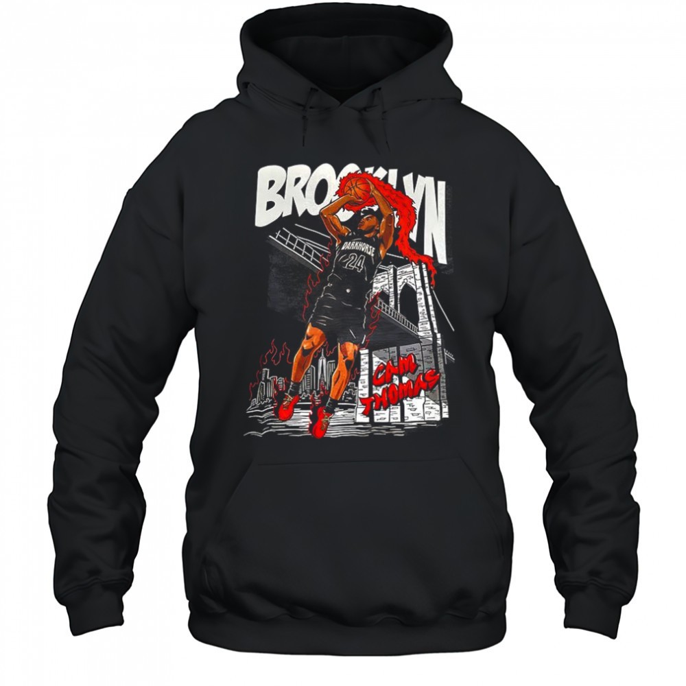 Cam Thomas Brooklyn Nets basketball shooting stance skyline shirt