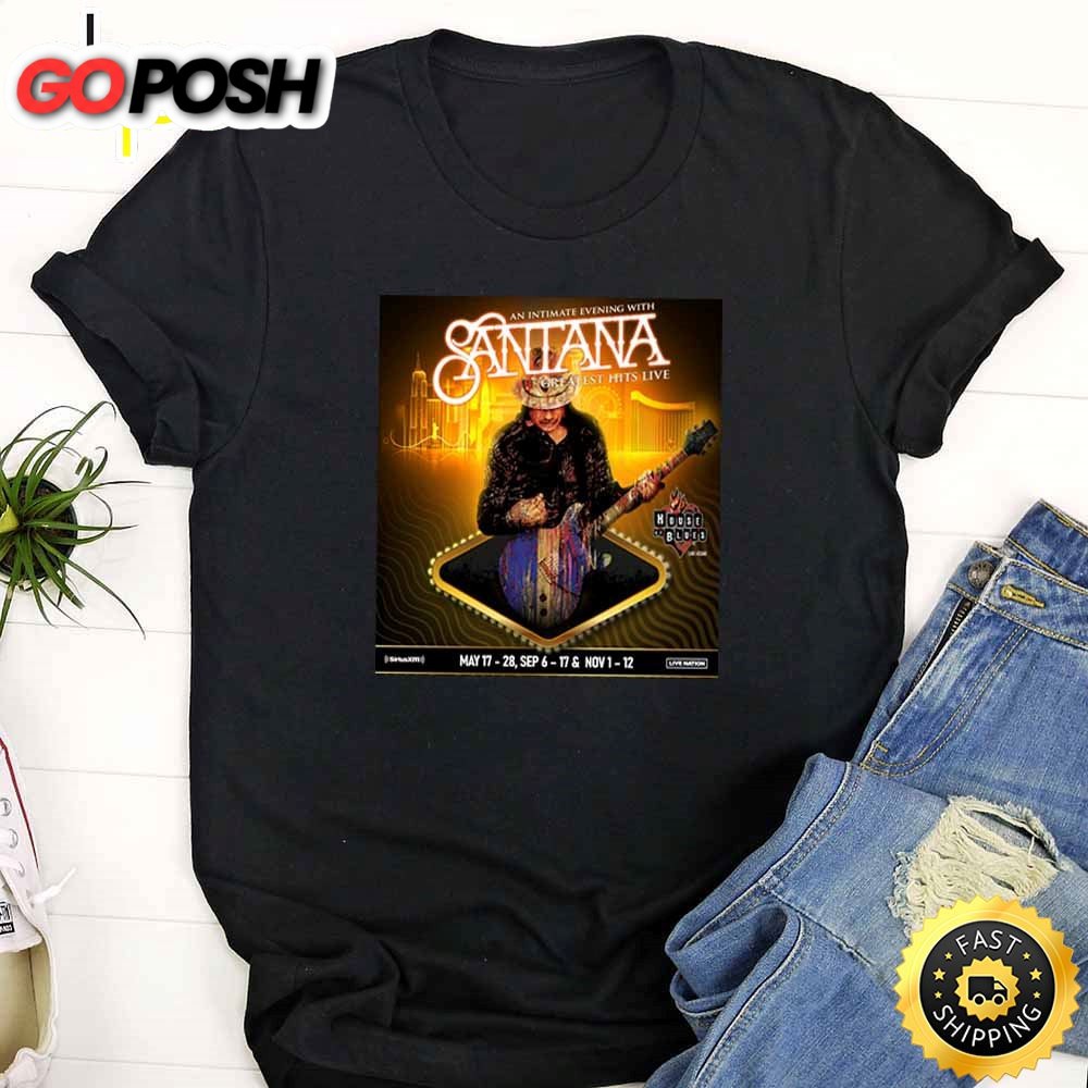 Carlos Santana Greatest Hits Live Tour 2025 Black T-Shirt