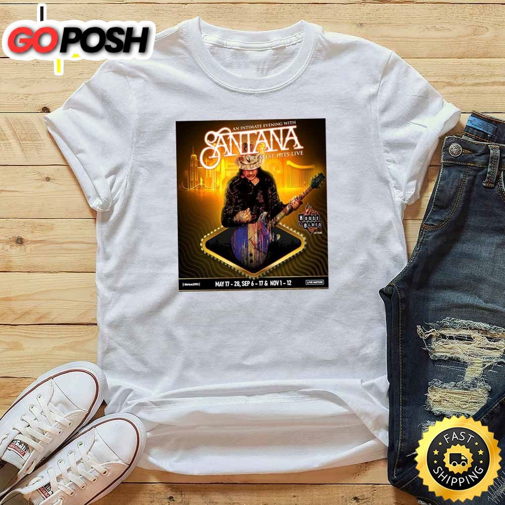 Carlos Santana Greatest Hits Live Tour 2025 White T-Shirt