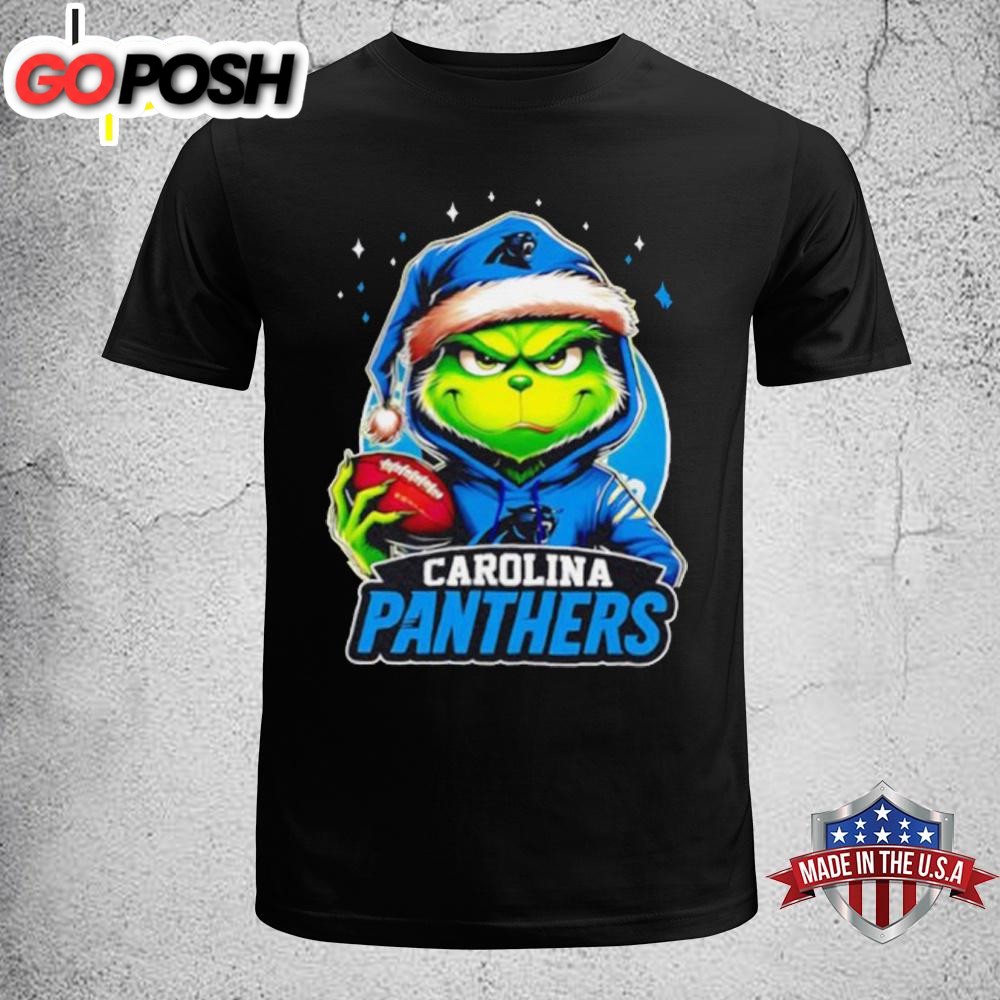 Carolina Panthers Grinch wearing Santa hat Christmas 2024 Unisex T-Shirt