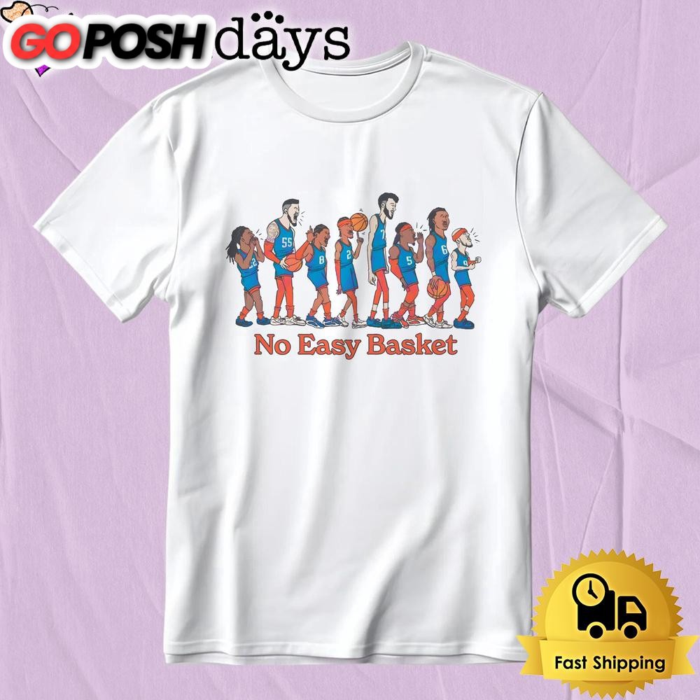 Cartoon Oklahoma City Thunder Players Lined Up With No Easy Basket T-Shirt