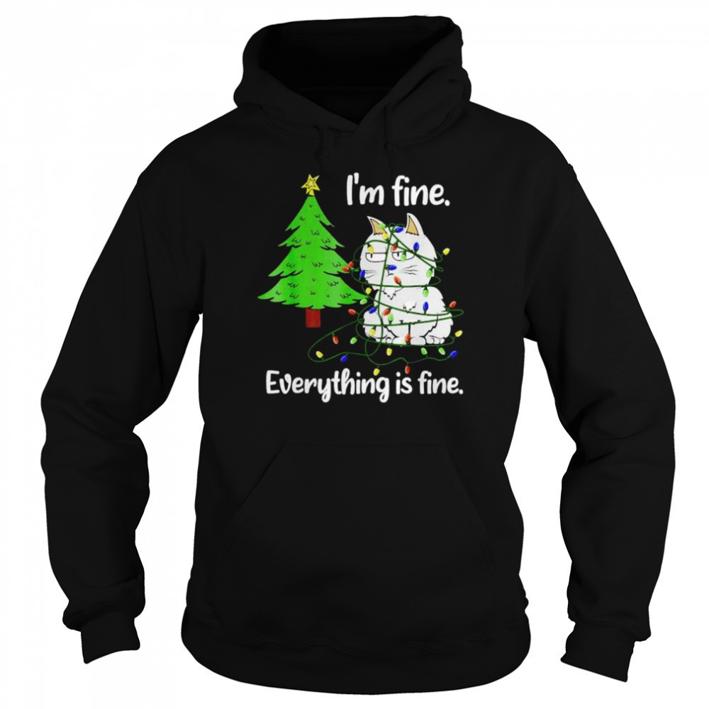 Cat Christmas light Im fine everything is fine shirt