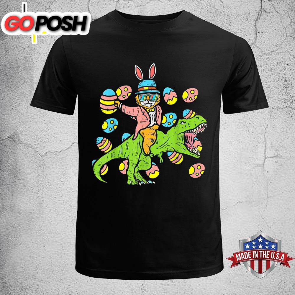 Cat Easter Bunny Riding Dino Trex Egg Hunt Dinosaur Boys Kid, Funny Easter Shirt