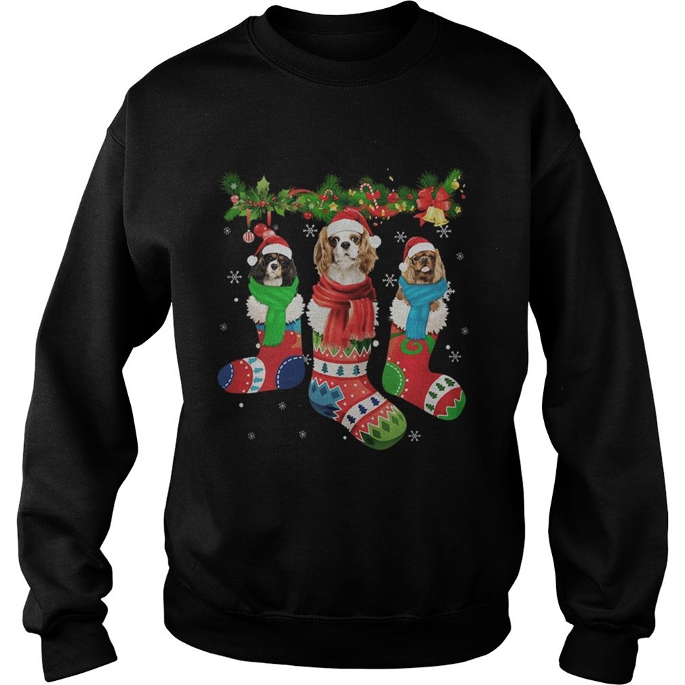 Cavalier King Charles Spaniel in stocking Merry Christmas shirt