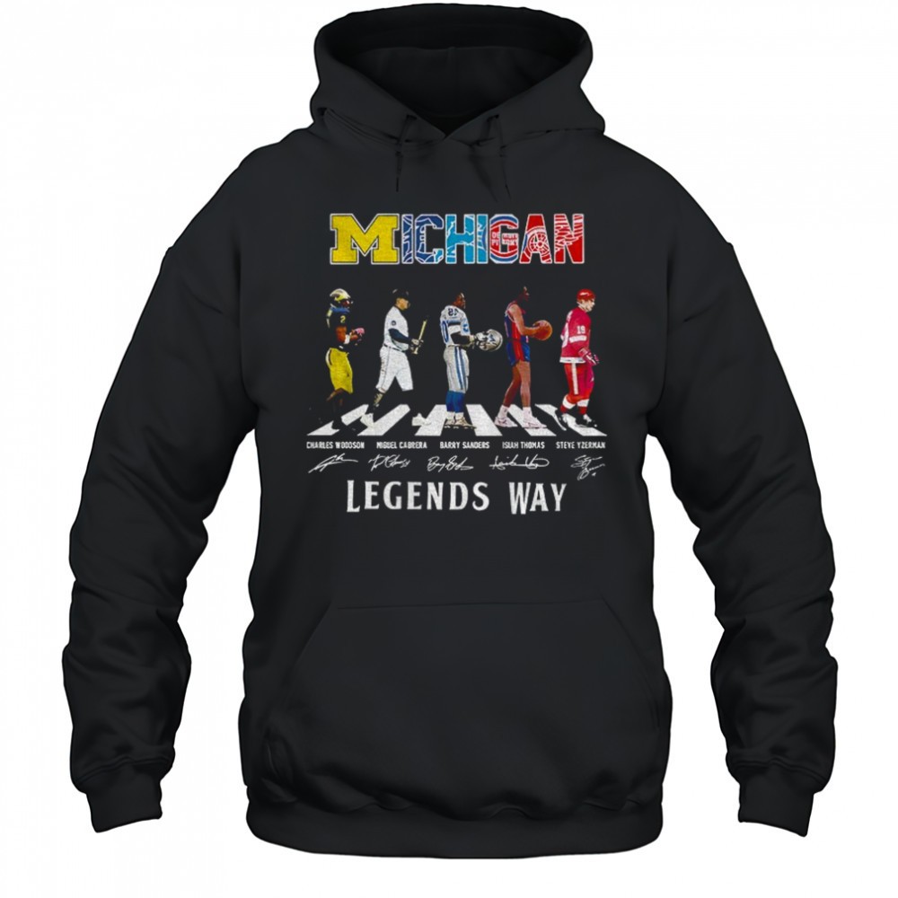 Charles Woodson Miguel Cabrera Barry Sanders Isiah Thomas and Steve Yzerman Abbey Road Michigan Legends Way shirt