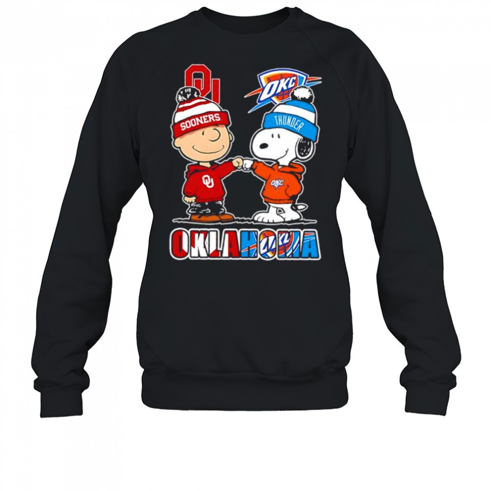 charlie-brown-and-snoopy-wearing-oklahoma-sooners-and-oklahoma-city-thunder-logo-73eino42 Charlie Brown and Snoopy wearing Oklahoma Sooners and Oklahoma City Thunder logo shirt