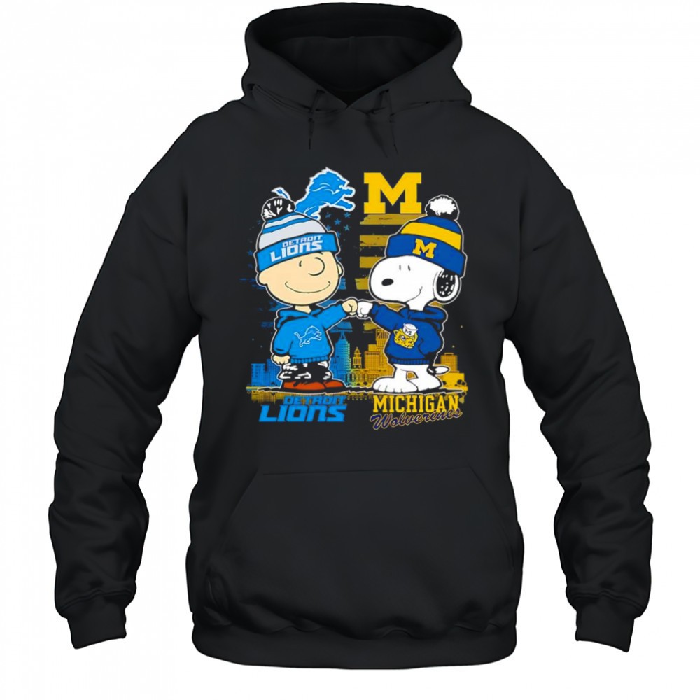 Charlie Brown and Snoopy x Detroit Lions Michigan Wolverines logo shirt
