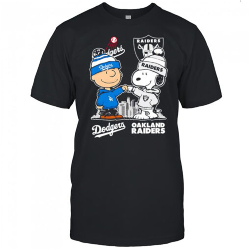 Charlie Brown and Snoopy x Los Angeles Dodgers and Oakland Raiders logo shirt