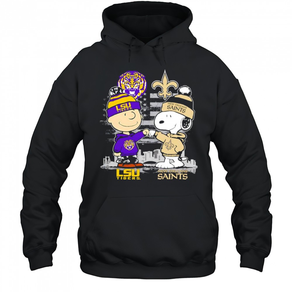 Charlie Brown and Snoopy x New Orleans Saints LSU Tigers logo shirt