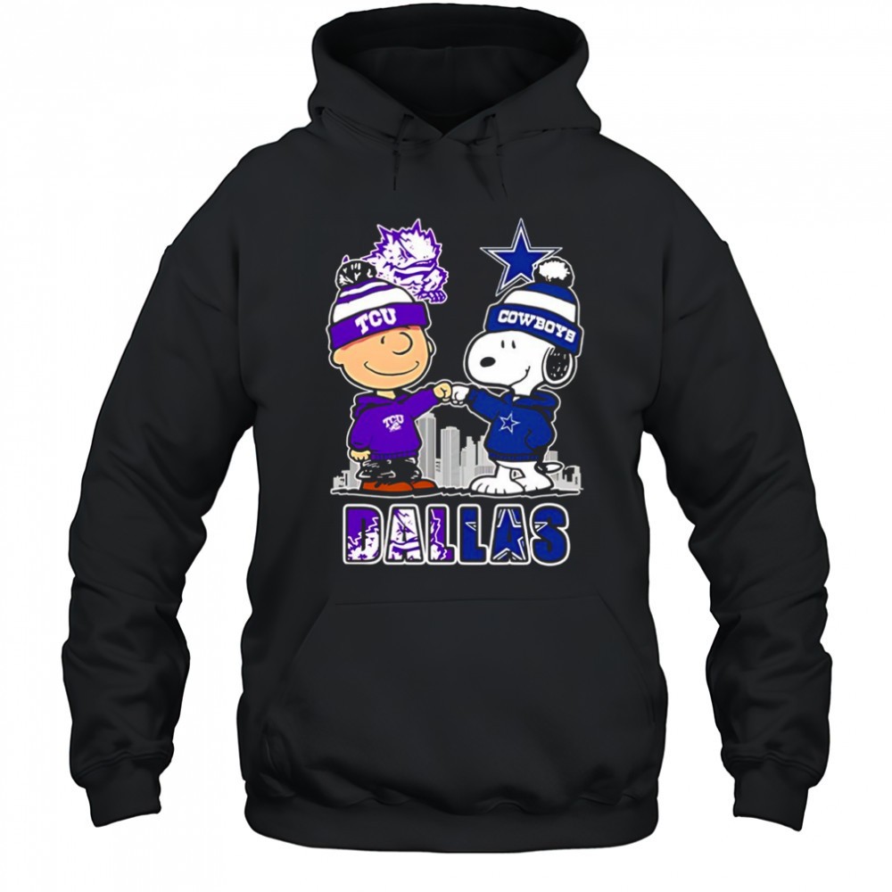 Charlie Brown and Snoopy x Texas Christian University Horned Frogs and Dallas Cowboys shirt
