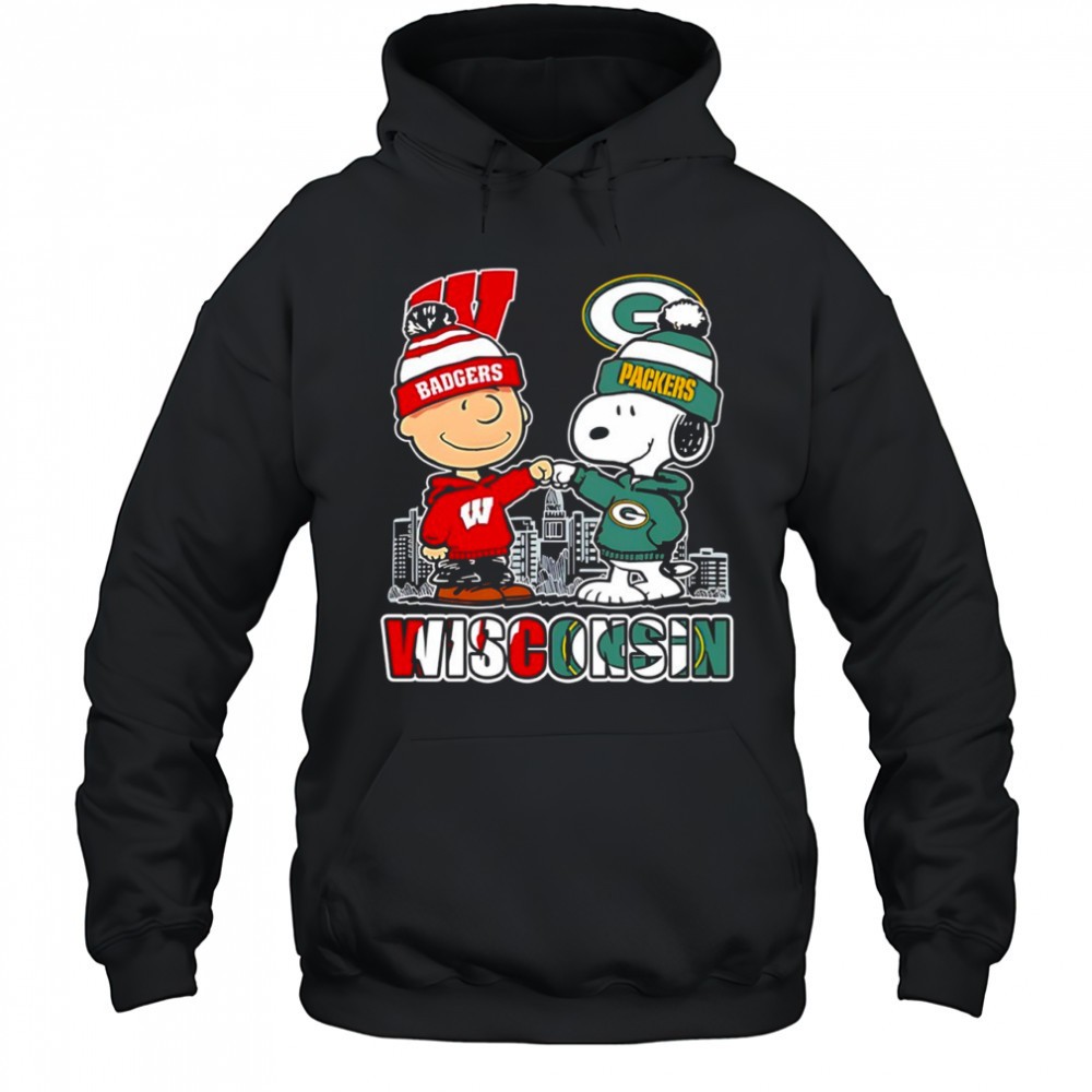 Charlie Brown and Snoopy x Wisconsin Badgers and Green Bay Packers shirt