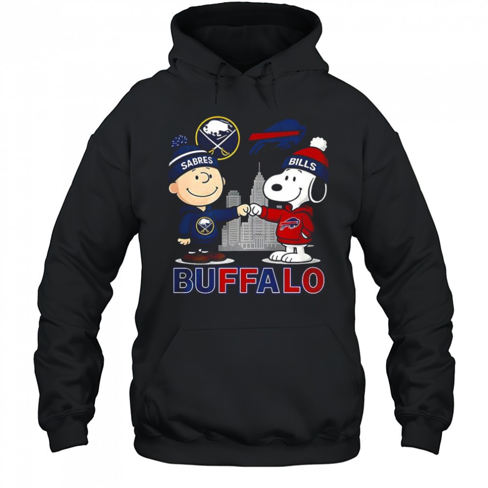 Charlie Brown Buffalo Sabres touch hand Snoopy Buffalo Bills skyline shirt