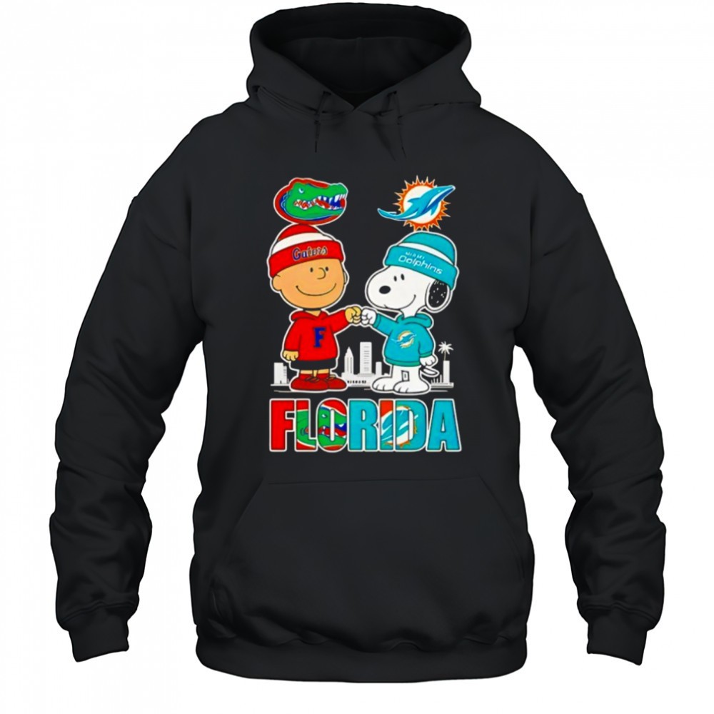 Charlie Brown Florida Gators And Snoopy Miami Dolphins Shirt