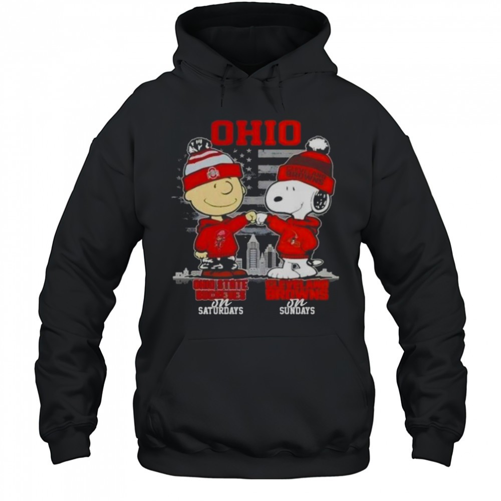Charlie Brown Ohio State Buckeyes On Saturdays X Snoopy Cleveland Browns On Sundays Skyline T-Shirt