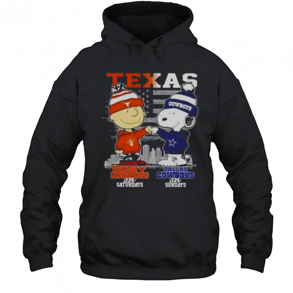 Charlie Brown Texas Longhorns On Saturdays X Snoopy Dallas Cowboys On Sundays Skyline T-Shirt