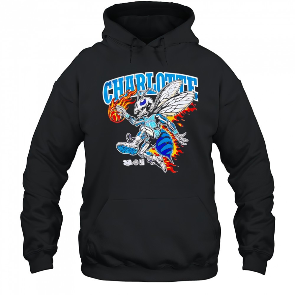 Charlotte Hornets mascot skeleton burning player NBA shirt