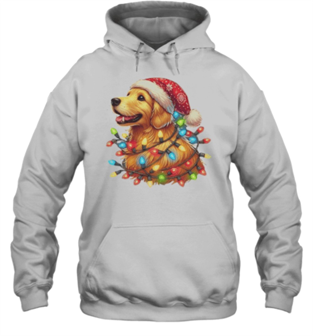 Cheerful Christmas Pup Golden Retriever In Lights T-Shirt