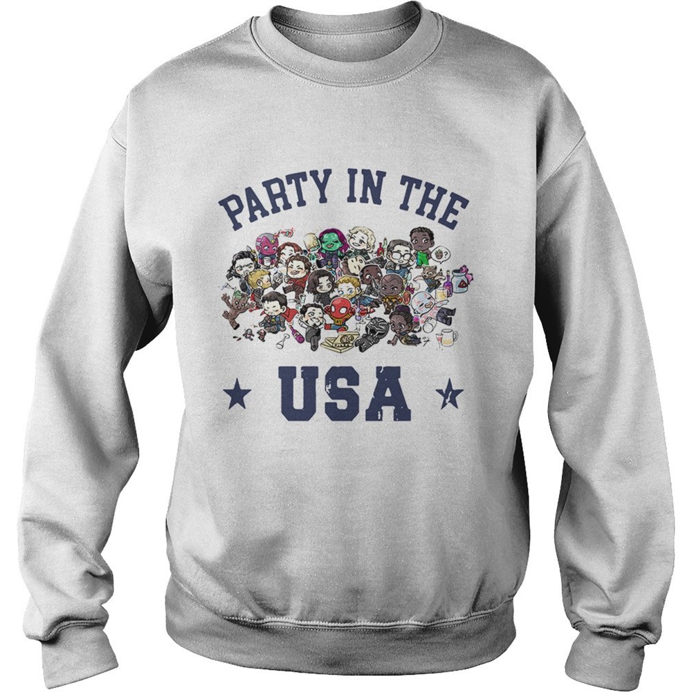 Chibi Marvel characters party in the USA shirt