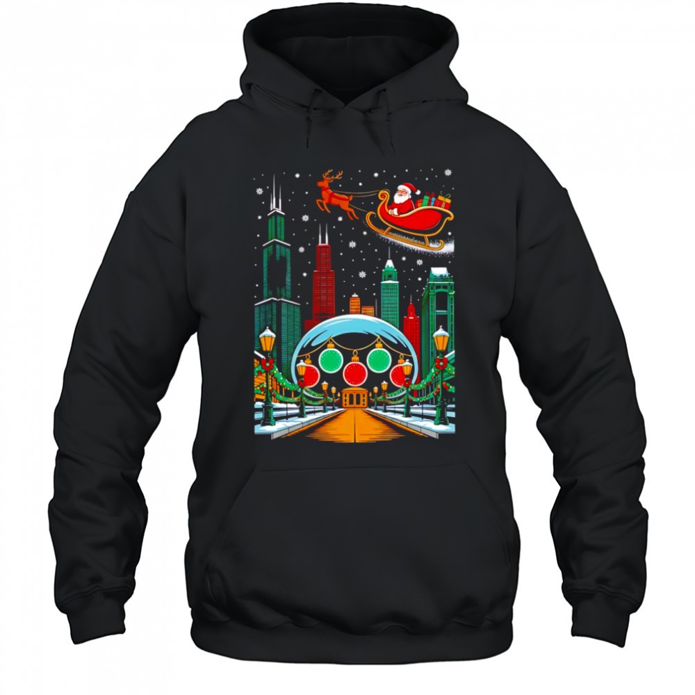 Chicago skyline with Santas sleigh christmas shirt