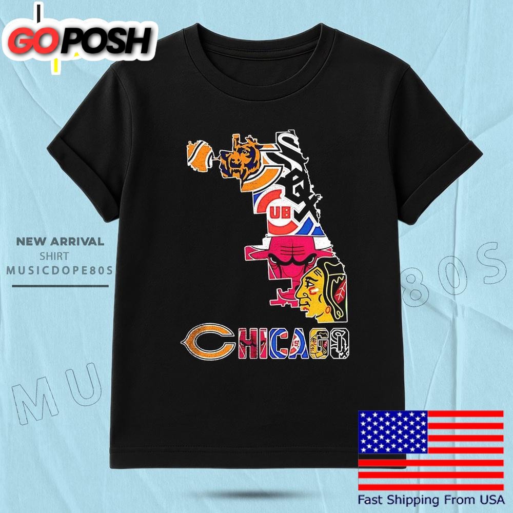 Chicago Sports Team Map Logo T Shirt