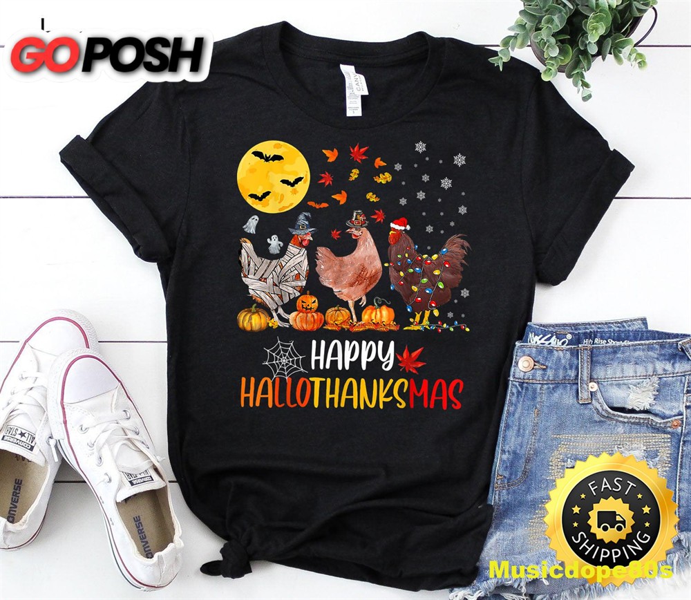 Chicken Halloween Happy HalloThanksMas Autumn Thanksgiving T-Shirt