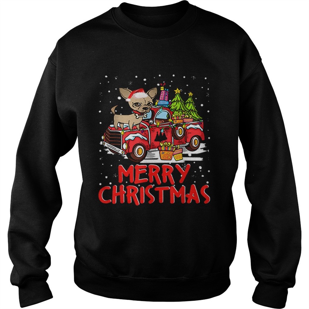 Chihuahua Rides Red Truck Merry Christmas Pajama shirt