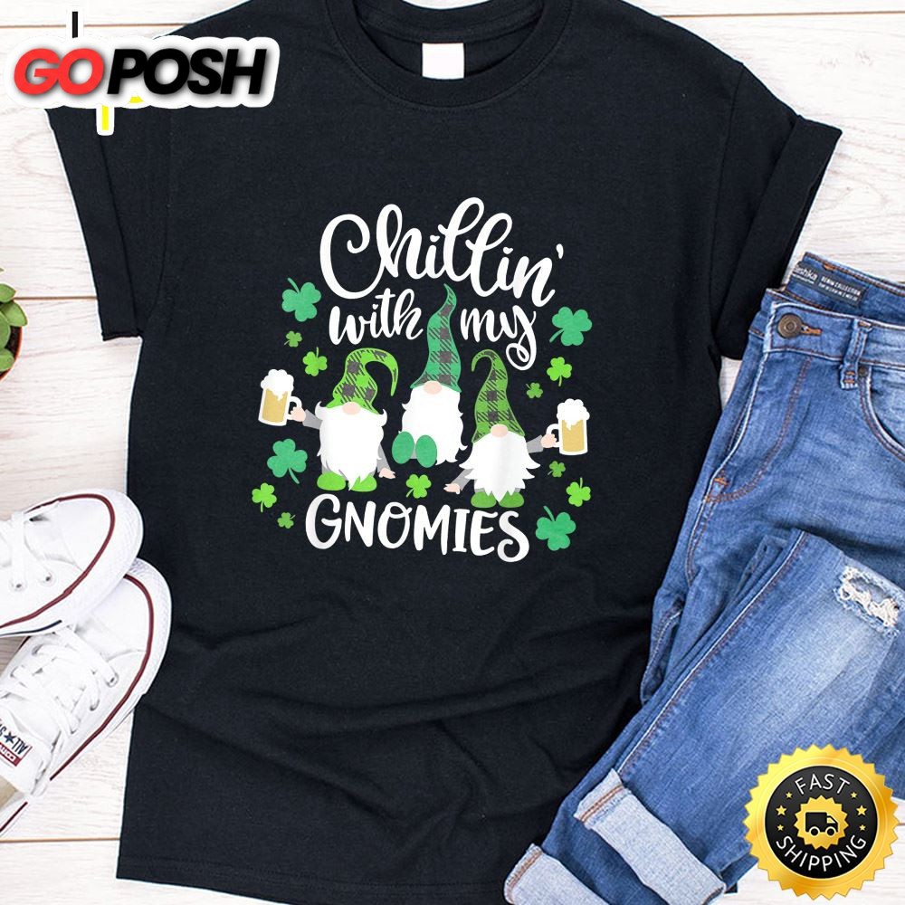 Chillin With My Gnomies Buffalo Plaid Saint Patrick Day Gift T-Shirt