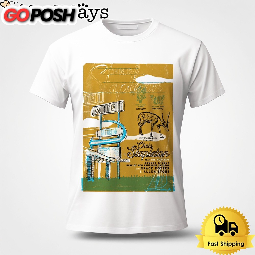 Chris Stapleton August 2024 Bank Of New Hampshire Pavilion Gilford NH Unisex T-Shirt