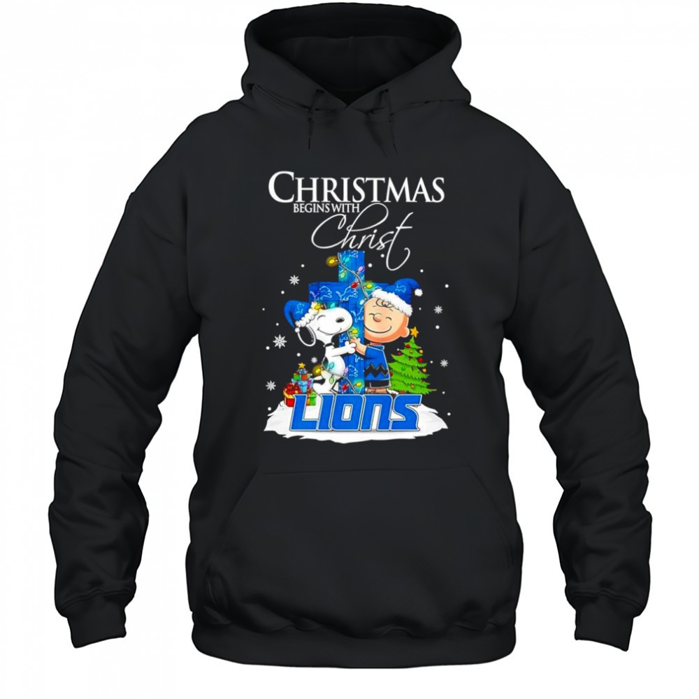 Christmas begins with Christ Detroit Lions x Snoopy and Charlie Brown shirt