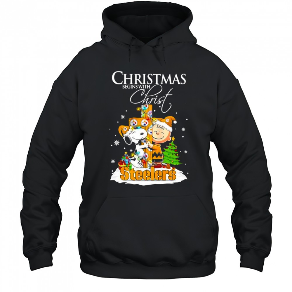 Christmas begins with Christ Pittsburgh Steelers x Snoopy and Charlie Brown shirt
