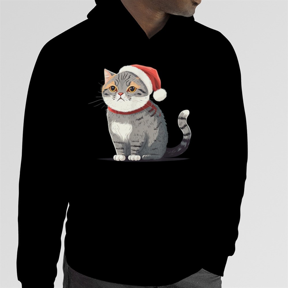 Christmas Cat Cute hat Art Design Illustration T-Shirt B0BNPTX8KB