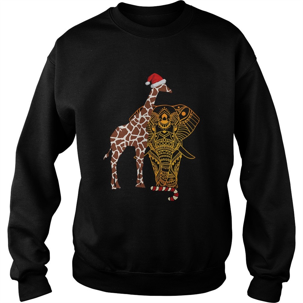 Christmas Elephant Giraffe Santa shirt