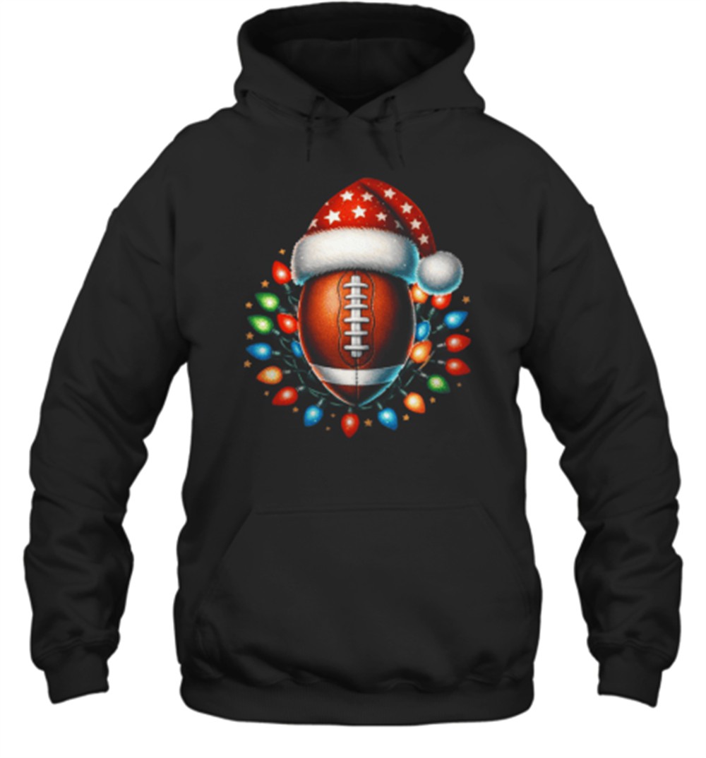 Christmas Football Fun Santa Hat Lights Holiday T-Shirt