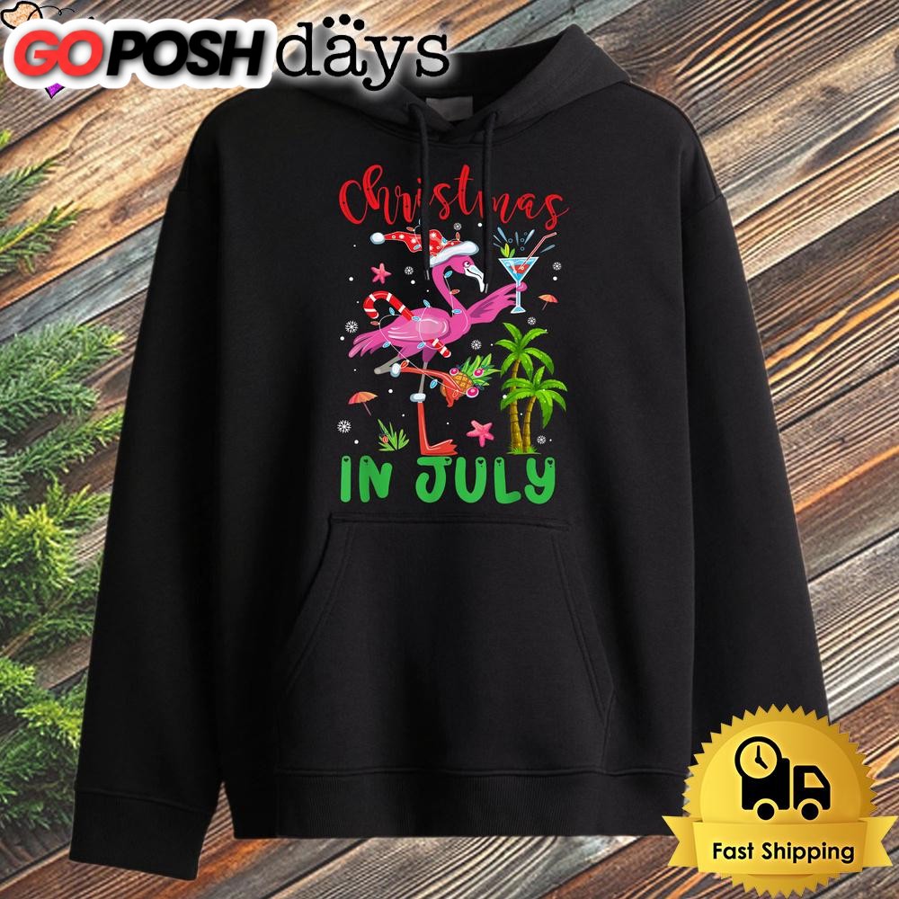 Christmas In July Flamingo Santa Summer Xmas Hoodie