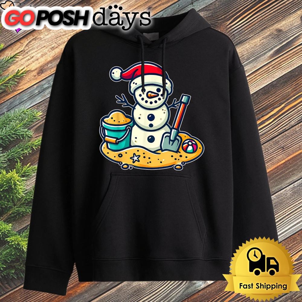 Christmas In July Sand Snowman Santa Hat Shovel Xmas Beach Hoodie